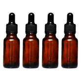 REGENT AMBER GLASS BOTTLES WITH BLACK PLASTIC DROPPER LIDS 4PK, 20ML