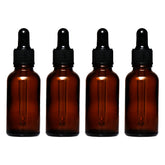 REGENT AMBER GLASS BOTTLES WITH BLACK PLASTIC DROPPER LIDS 4PK, 30ML