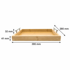 REGENT BAMBOO RECTANGULAR TRAY WITH ST STEEL HANDLES, 395X285MM