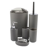 BATHROOM SET GREY PLASTIC, 6PC