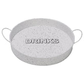 BAR BUTLER BAR TRAY WHITE MOTTLED BLACK, 370MM DIA