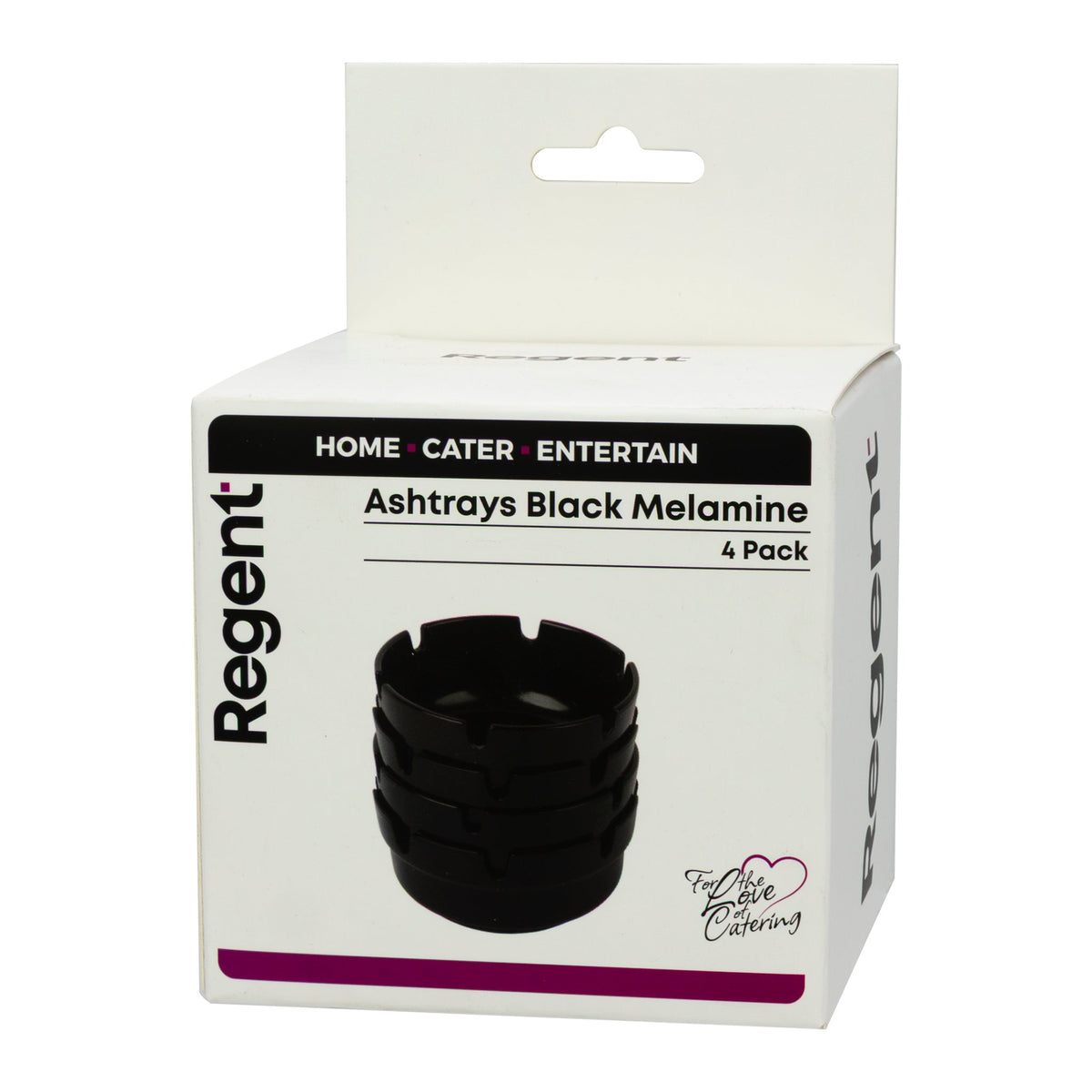 REGENT ASHTRAYS BLACK MELAMINE 4PK, 100MM DIA