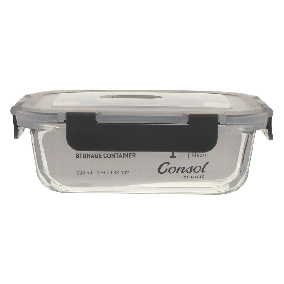 CONSOL MADRID RECT. STORAGE CONTAINER WITH VENTED CLIP ON LID, 630ML