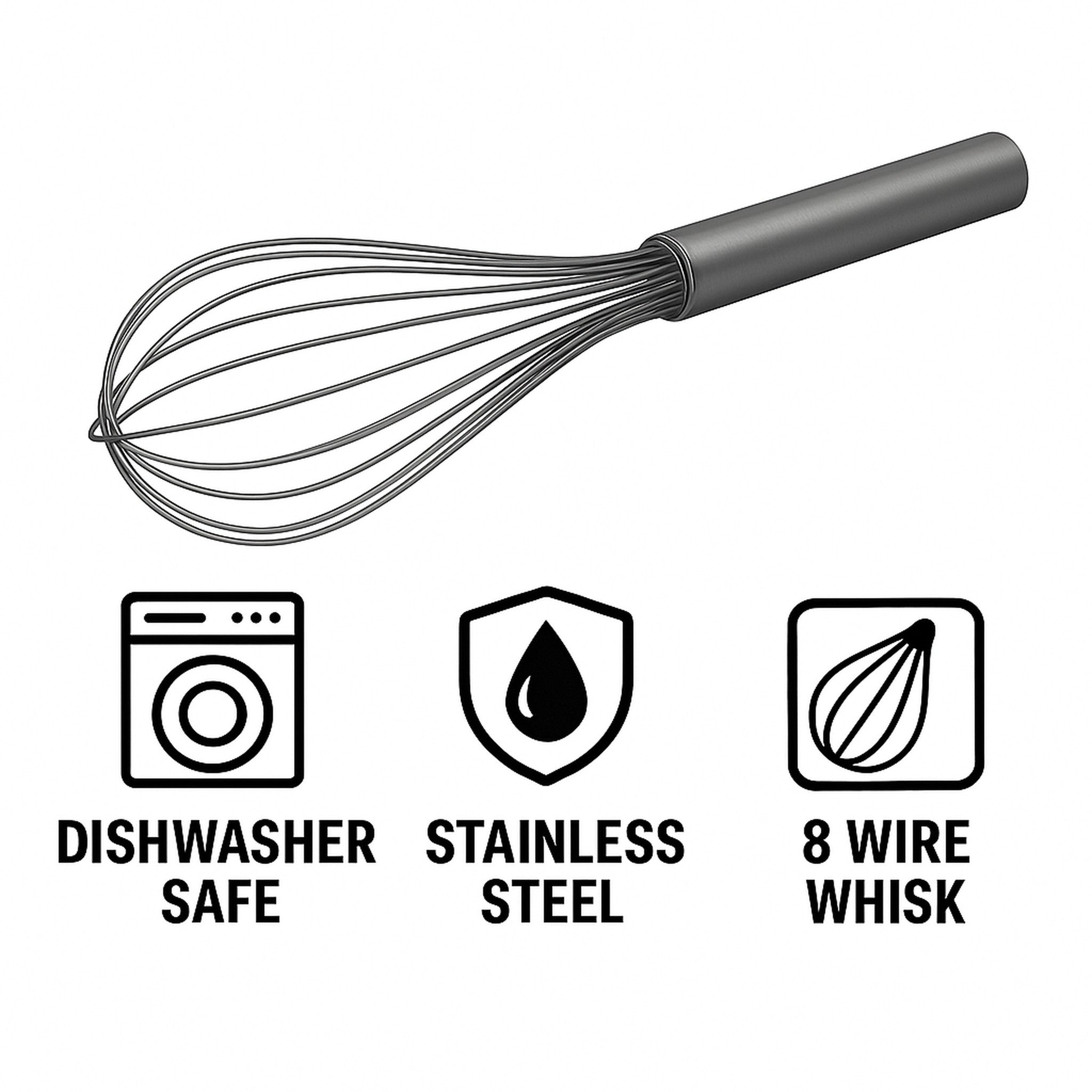 REGENT BAKEWARE PIANO WHISK 8 WIRE STAINLESS STEEL, 300MM