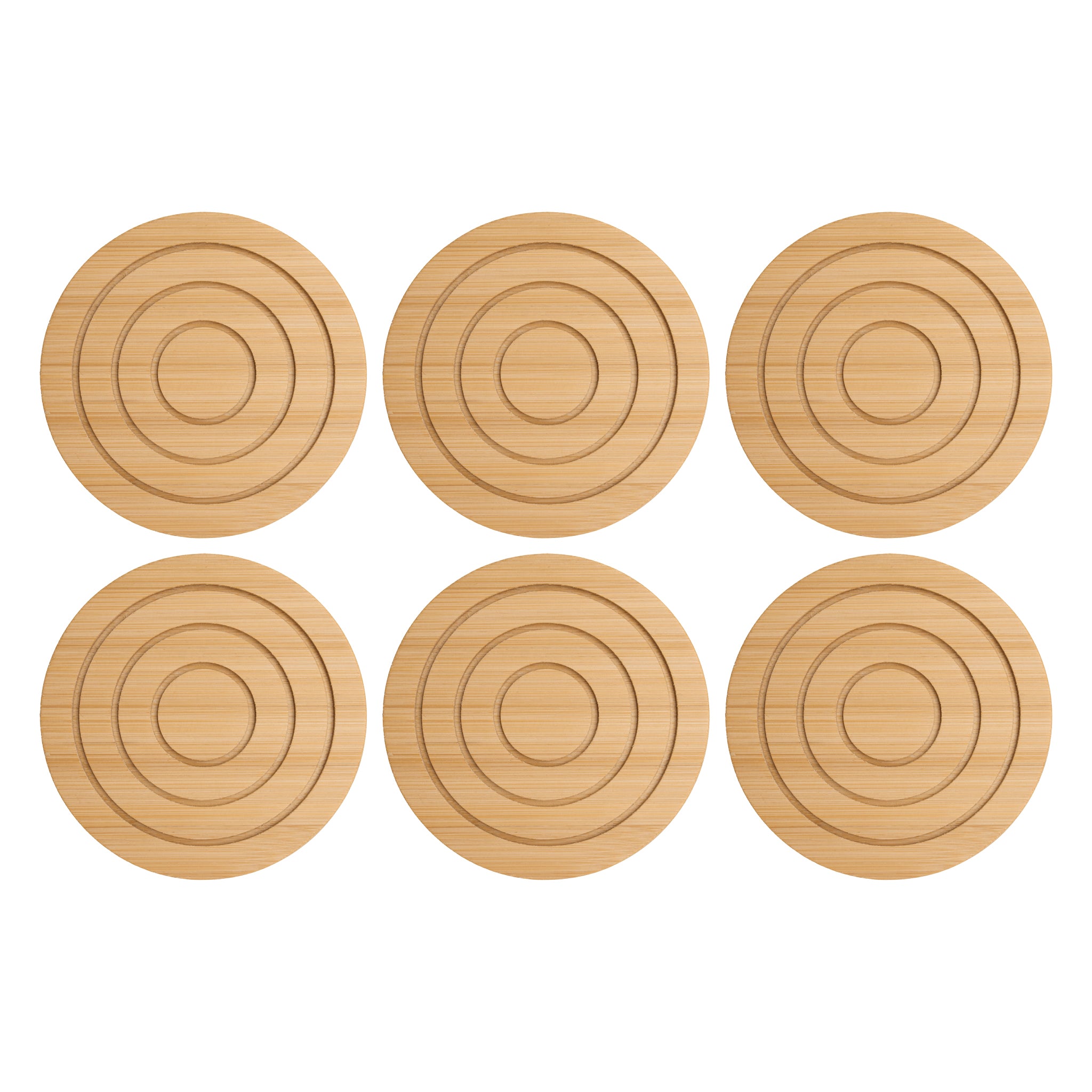 REGENT BAMBOO ROUND COASTERS IN A HOLDER 7 PIECE SET, 100MM DIA