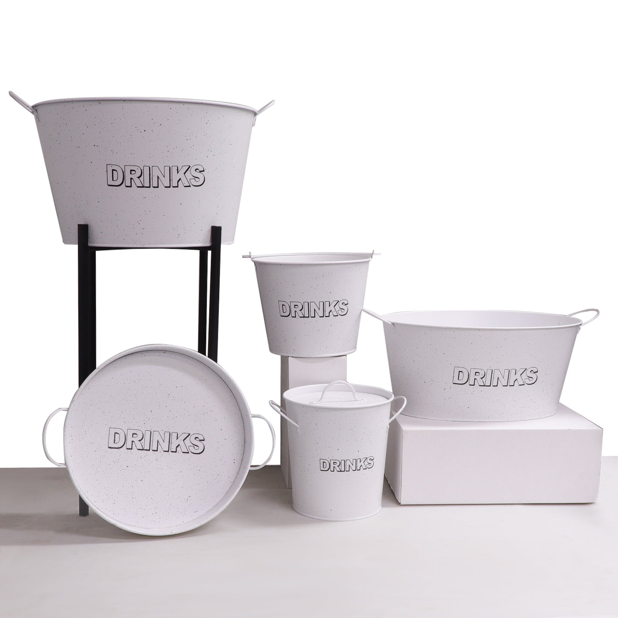 BAR BUTLER ICE BUCKET WITH HANDLES, PLASTIC LINER & LID WHITE MOTTLED BLACK, 3L