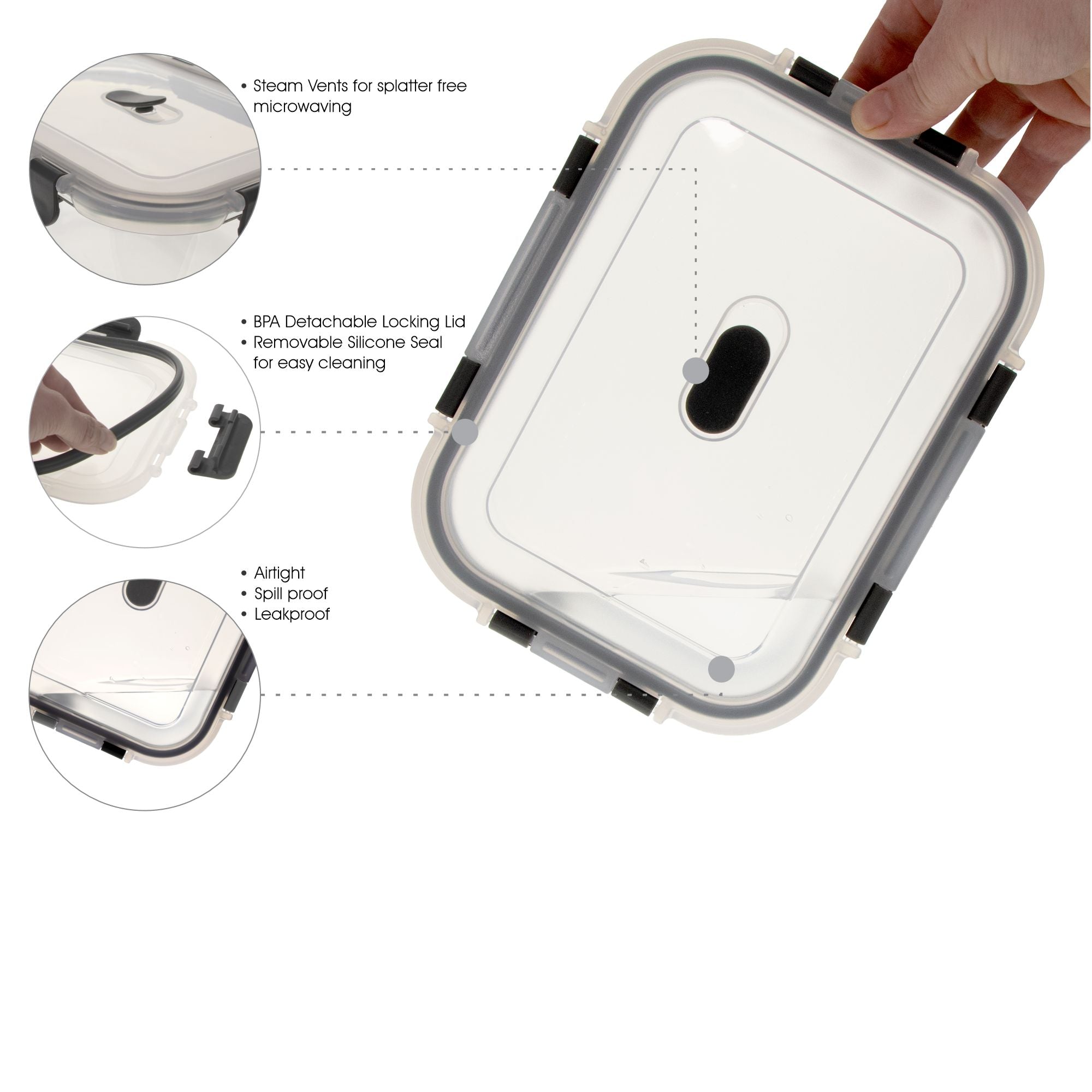 CONSOL MADRID RECT. STORAGE CONTAINER WITH VENTED CLIP ON LID, 630ML